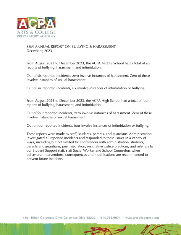 Semi Annual Bullying & Harassment Report Winter 2023 (1)