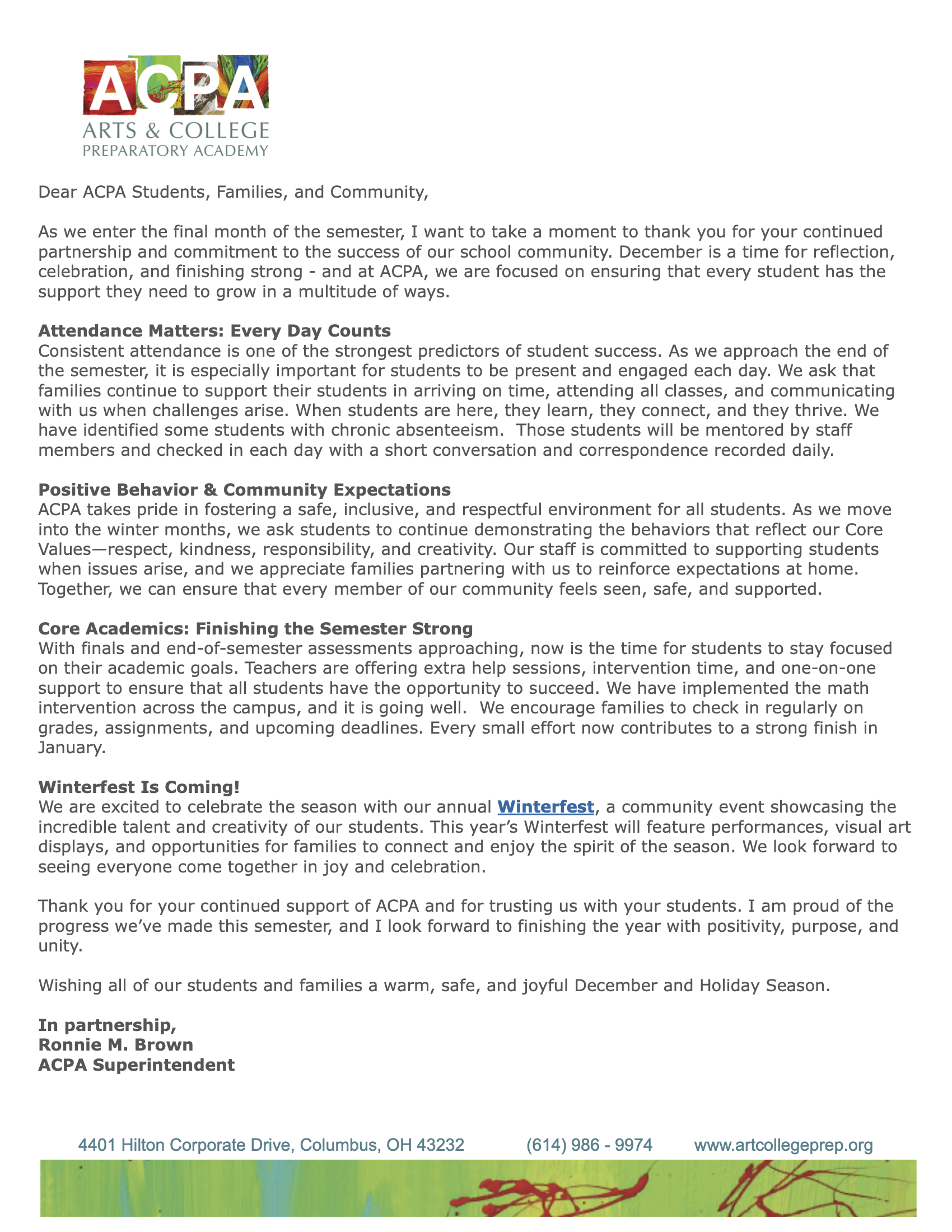 December Superintendent Message