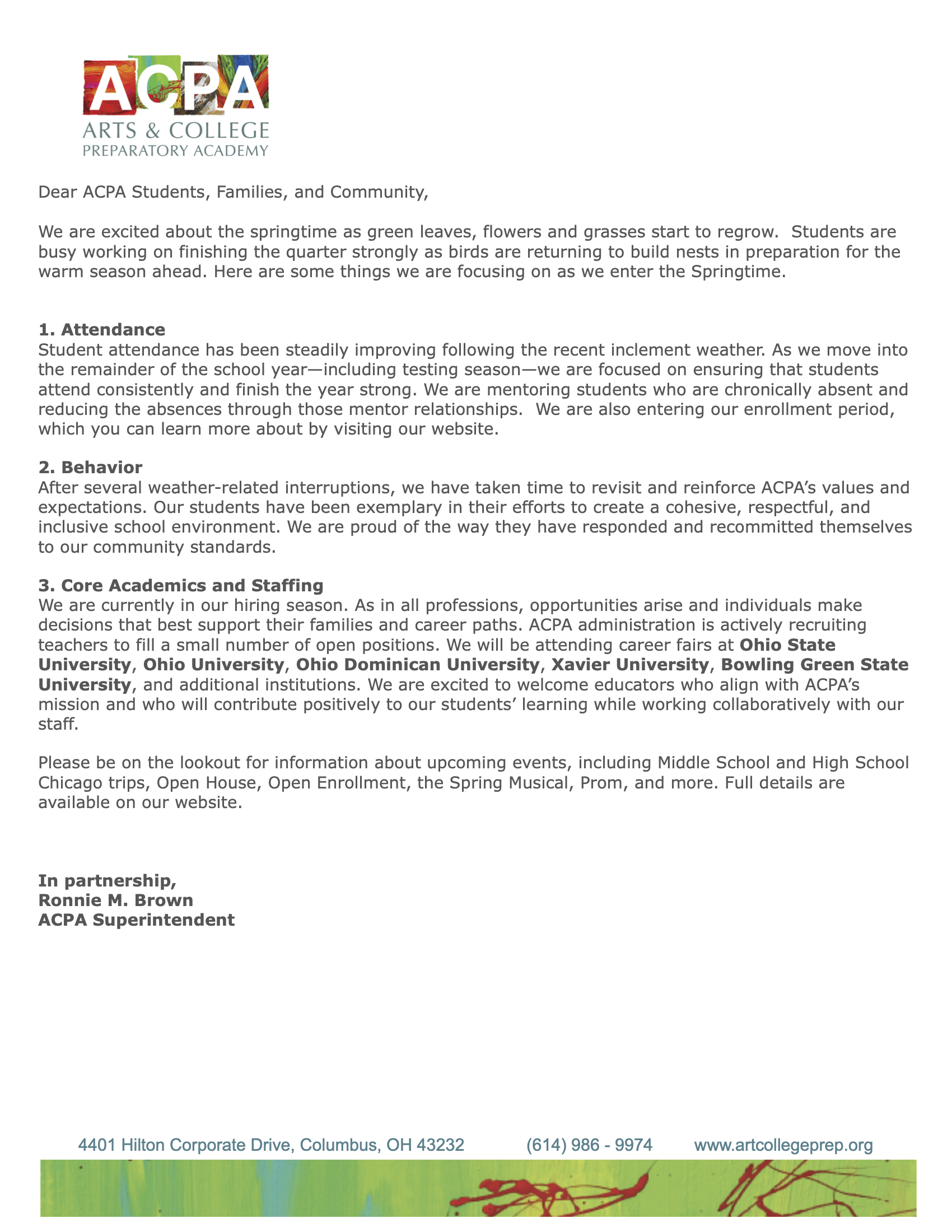 March_April Superintendent Message